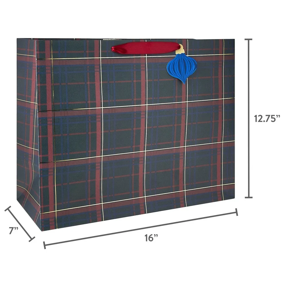My Texas House XL Tartan Plaid Christmas Gift Bag – Red Green Navy‎